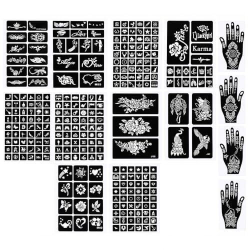 14 Sheet Body Art Stencils Kit for Hand and Body Reusable Temporary Tattoo Stencils Templates with Floral Animal and Letter Designs DIY Fake Tattoo Kit for Women Girls