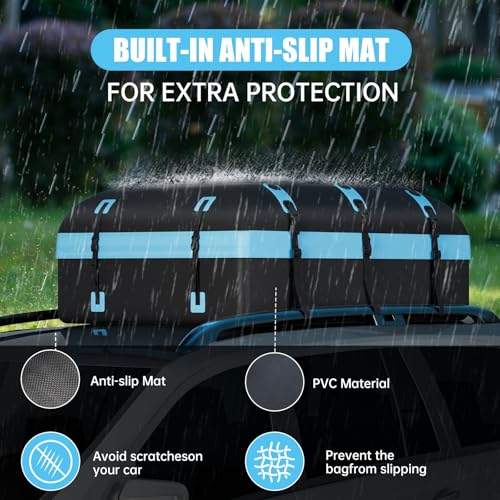 Image of Car Rooftop Cargo Carrier Bag, 30 Cubic Feet Waterproof Soft-Shell Car Roof Bag for All Vehicle with /Without Rack, Include Anti-Slip Mat, Reinforced Straps, Door Hooks Luggage Lock (Blue)