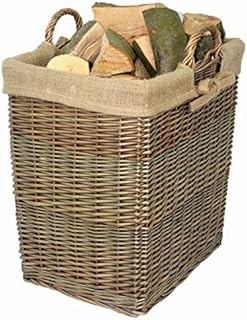 Home-ever Antique Wash Willow Wicker Rectangular Log Basket with Lining HE14