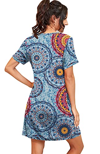 Image of PrinStory Nightgowns for Women Short Sleeve Night Gowns Pleated Sleep Shirt Ladies Nightshirt Soft Sleepwear