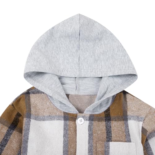 Image of Boys Girls Flannel Shirts Plaid Hoodies Fall Fashion Button Down Shirts | Long Sleeve Shirts Hooded Lightweight Jacket, Perfect for School Mornings, Leaf Piles,Camping, Bonfires, Weekend Adventures