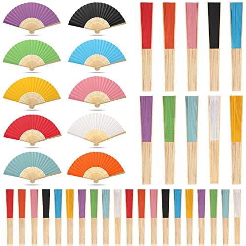 Yinkin 100 Pack Folding Fans Bamboo Handheld Folded Craft Hand Japanese Chinese Fans for Weddings Bridal Dancing Church DIY Decoration Women Gift Party Favors (Multi Colors)
