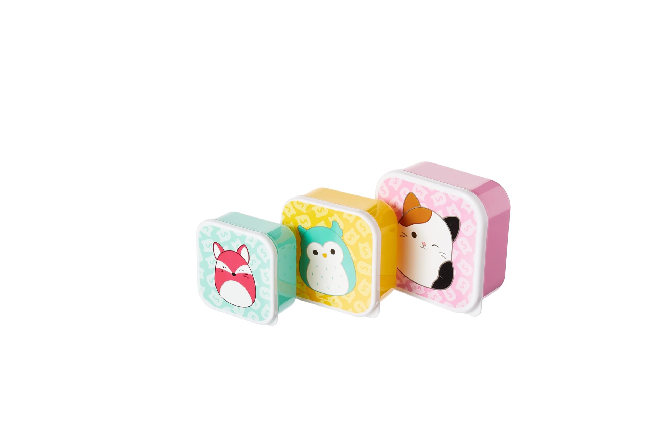 HOX Squishmallows Kids Lunch Boxes Set of 3 Nesting Snack Containers with Lids – Cute Fox, Owl & Cat Character Food Storage Boxes for School Lunch, Snacks & Travel – BPA Free Plastic