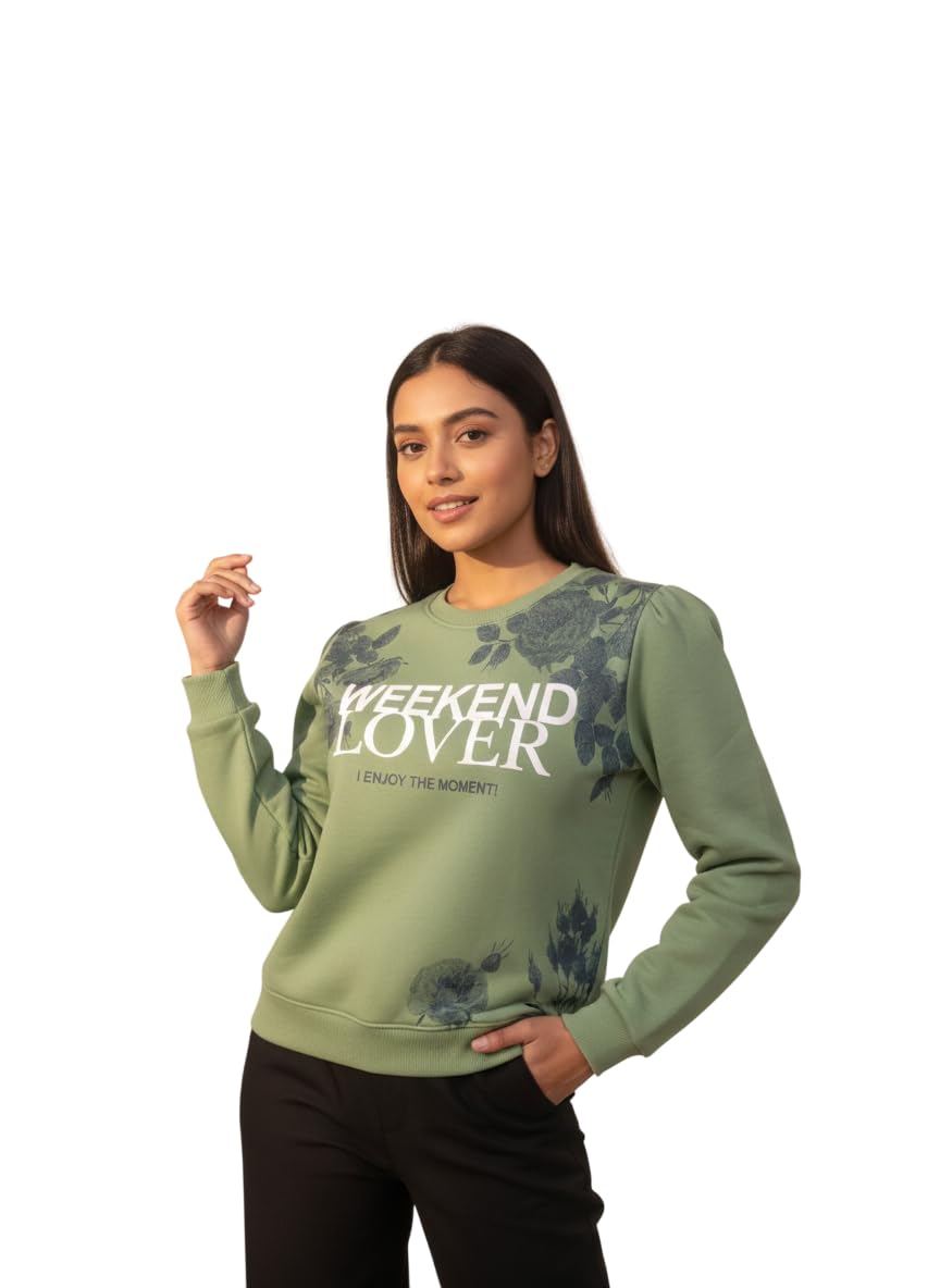 modny Women’s Cotton Fleece Oversized Sweatshirt | Crew Neck Graphic Print | Long Sleeve with Ribbed Cuffs & Side Pockets | Casual Winter Wear (in, Alpha, L, Regular, Green, Design 3)-picture-29