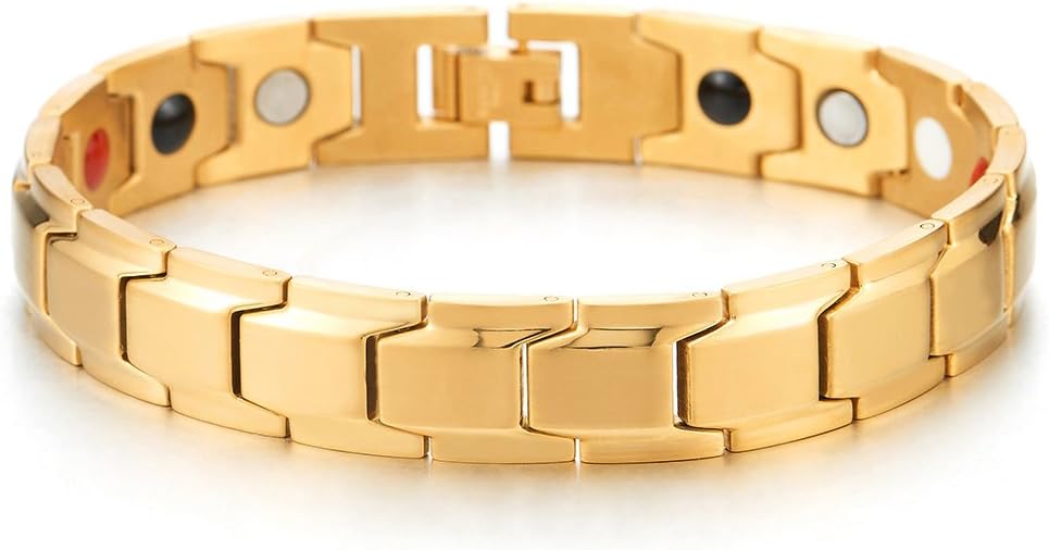 COOLSTEELANDBEYOND Magnetic Stainless Steel Mens Gold Black Power Element Bracelet with Magnets and Free Link Removal Kit - Image 2