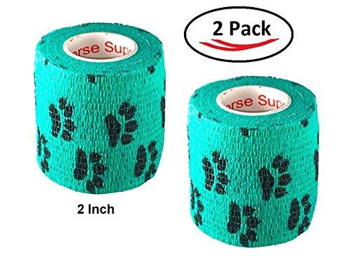 Image of Vet Wrap Wrap Tape (Teal with Paws) (2 Pack) (4 Inch x 15 feet) Self Adhesive Adherent Adhering Cohesive Flex Self Stick Bandage Grip Roll Dog Cat Pet Horse