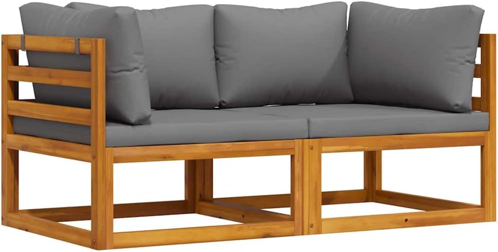Dark Grey Modular Outdoor Loveseat, 27.6 x 27.6 x 23.6 in Acacia Wood Frame Patio Couch for Balcony Conservatory Garden Seating, Easy Reconfigure Small Patio Sofa Set of 2