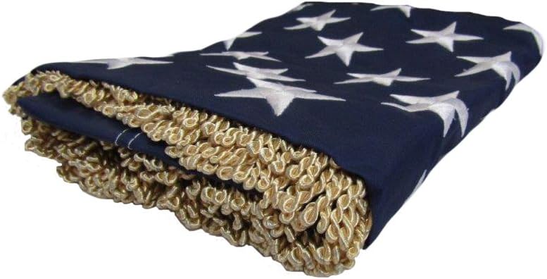 AES 3x5 Embroidered Sewn USA American Gold Fringe Sleeve 210D Nylon Flag 3'x5' Nylon Fade Resistant Double Stitched Premium Penant House Banner Grommets