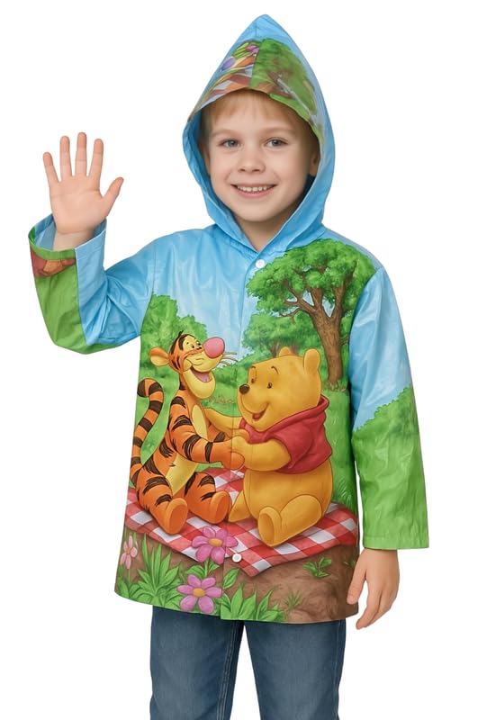 v3e Kids Girls and Boys PVC Raincoat Carton Design Waterproof Hood Jacket With School Bag (Orange)-(pack of 01)-picture-30