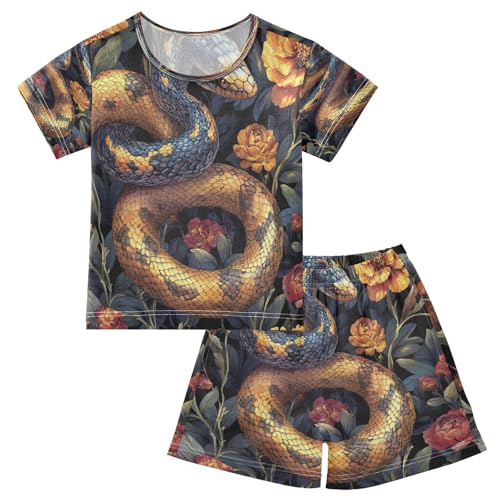 Pajama Sets Short Sleeve Vintage Snake Flower Soft Cotton Summer Sleepwear 2 Piece PJS Size 5-14T