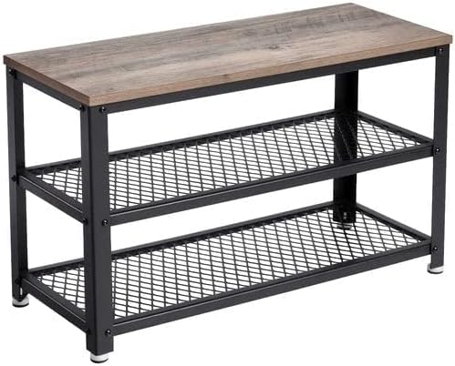 VASAGLE Shoe Bench, Shoe Rack with 2 Shelves, Shoe Organiser, 73 x 30 x 45 cm, Entryway Living Room Hallway, Steel Structure, Industrial Style, Greige and Black LBS73MB