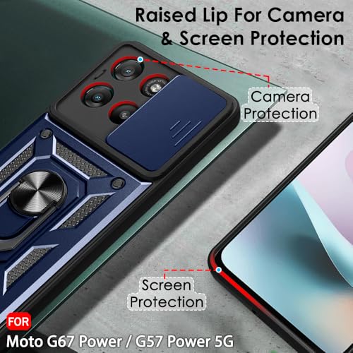 Image of TheGiftKart Tough Armor Bumper Back Cover Case for Motorola Moto G67 Power / G57 Power 5G | Sliding Camera Cover, Kickstand & Ring Holder | 360 Degree Protection Back Cover Case (PC & TPU, Blue)
