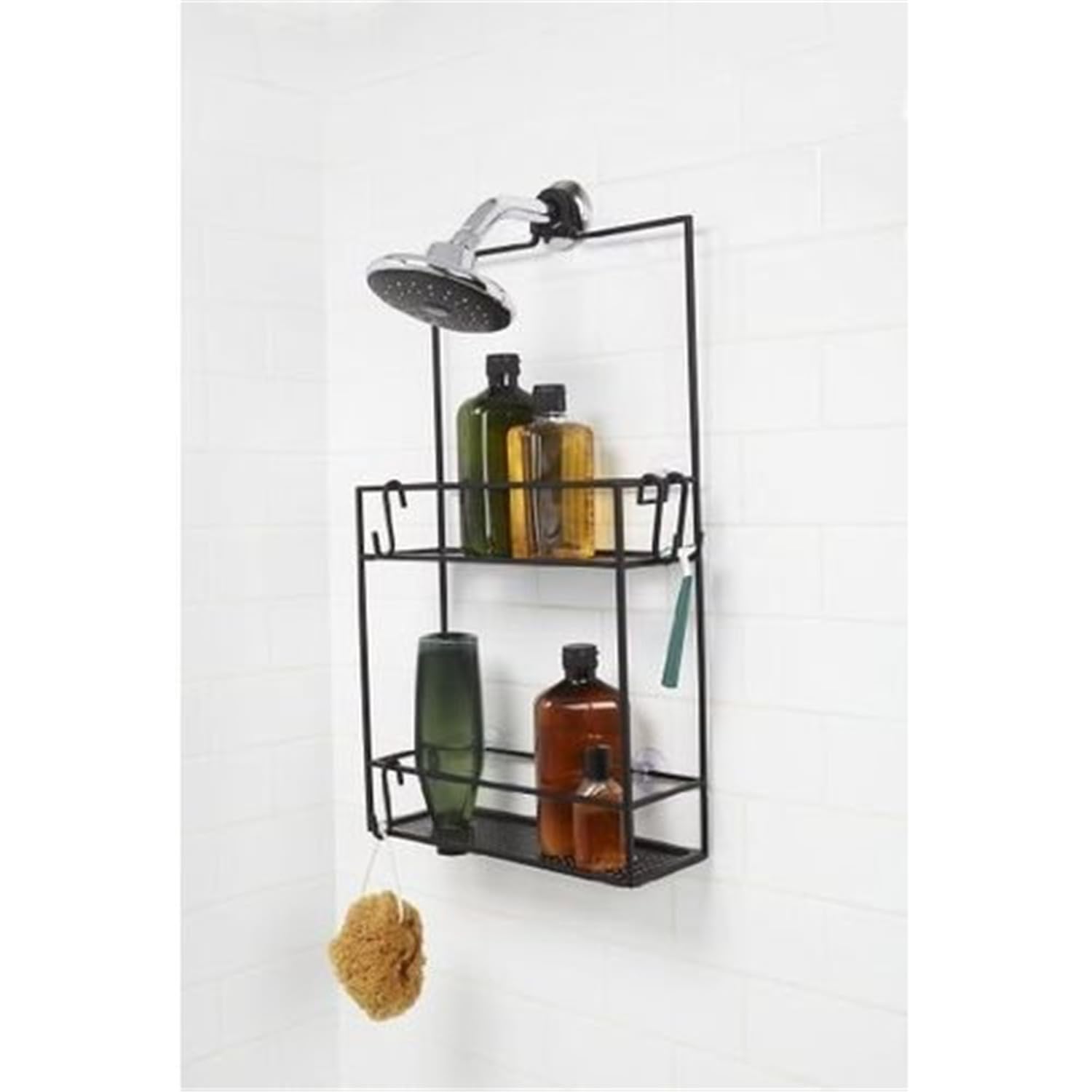 Black Shower Caddy Over Shower Head - Rustproof Metal Organizer for Bath Essentials