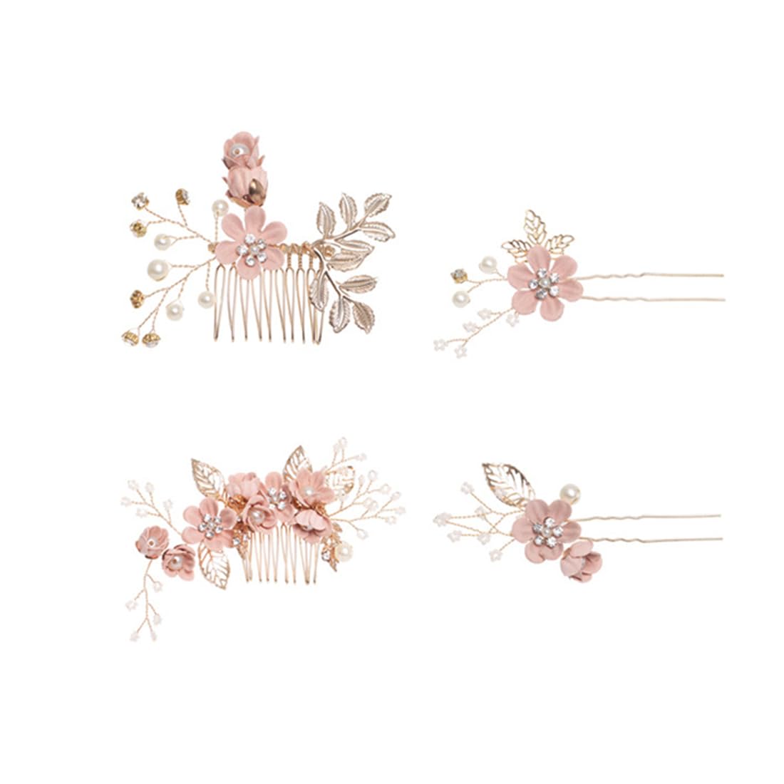 SJBAUTYO Nupcial Peine para el Cabello - Accesorios para el Cabello de Diamantes de imitación de la Boda, Peine Clip para Novia Dama de Honor, Bride Wedding Pein Pines Set,rosa