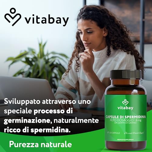 Vitabay Spermidina 6 Mg Ad Alto Dosaggio – 120 Capsule Vegane Con Estratto Di Germe Di Grano Fermentato – Produzione Naturale – Testata In Laboratorio In Germania & Senza Additivi – Scorta 4 Mesi - 2