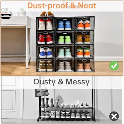 Image of INSTY 12 Pack Large Shoe Storage Box, Clear Shoe Storage Organizer with Magnetic Door, Stackable,Shoe Containers For Display Sneakers, Easy Assembly, Fit up to US Size 12, Transparent