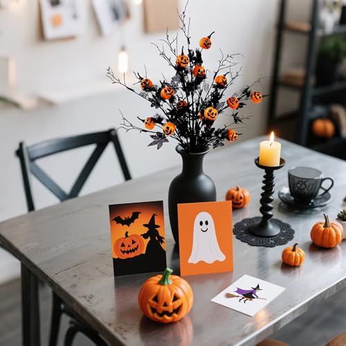 CATCHLUCK Kürbis Dekoration Zweige 5er-Set, Halloween Kunstblumen Kürbis Decorative Herbstdeko Kunstblumen mit Schwarzen Blumen Halloween Party