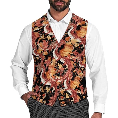 Autumn Dragon Trendy Vest Suit for Men V Neck Formal Dress Waistcoat Vests Business Slim Fit