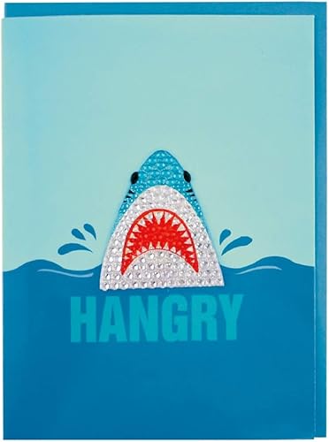 iscream Tarjeta de felicitación colorida "HANGRY" con calcomanía de tiburón de diamantes de imitación extraíble y sobre