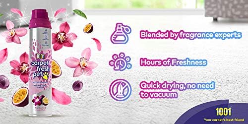 1001 BS70 Carpet Fresh Pet Thai Orchid & Passionfruit Fragrance  Quick drying, For use On Carpet Rug Upholstery Freshening Foam Pet Odour Remover, Pack of 6 300ml Aerosol Spray Can