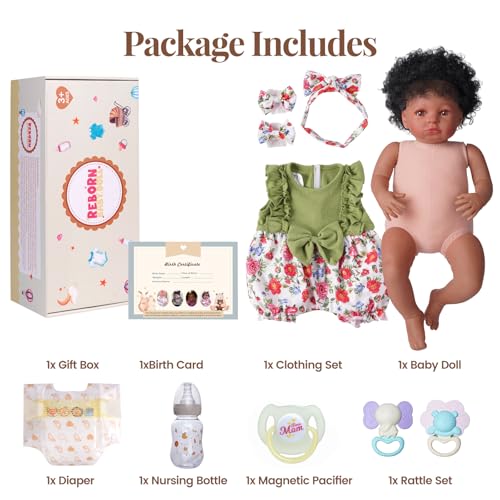 Muñeca bebé reborn negra 20 pulgadas suave y realista miniatura 7