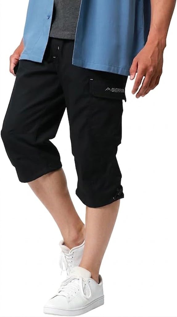 OUTDOOR PRODUCTS Men's Cargo Pants with Touch-Cool Effect, Loose Fit, 3/4 Length, Cool Solid Color, Half Pants, Cropped Pants, Short Pants 3 Long Black