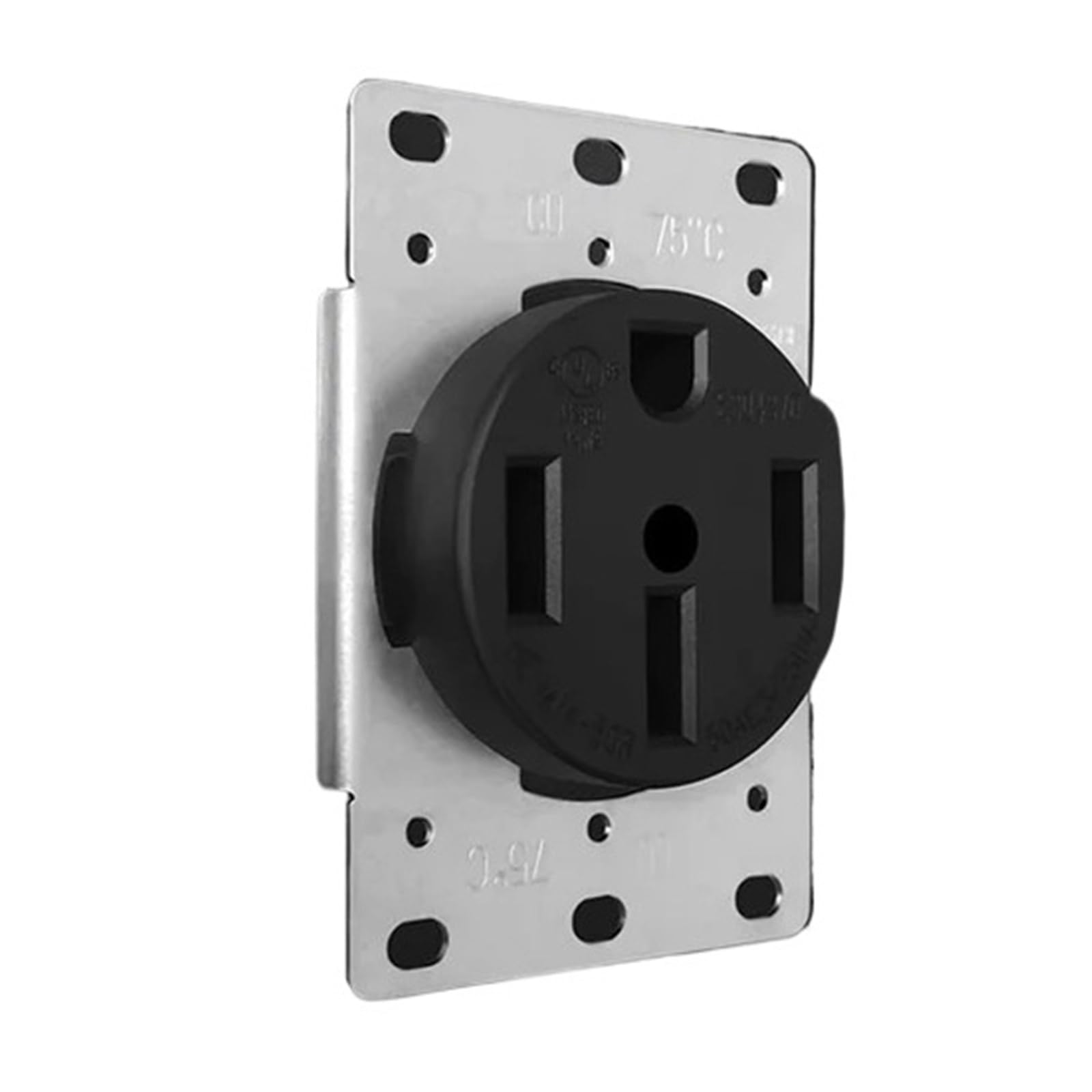 Tomacorriente NEMA14-50 for mayor seguridad, sin sobrecalentamiento ni fusión, con carga de 50 A, 125/250 V.