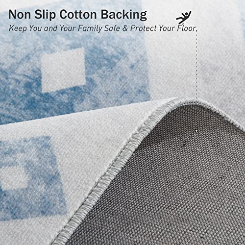 Blue Boho Rug Washable Area Rugs 5X7 Geometric Rug Diamond Trellis Modern Rugs For Living Room, Bedroom And Dining Room #TOP4