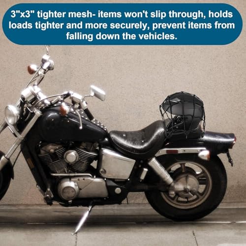 Image of Bike Cargo Net 15 inchx15 inch (Expands 30 inchx30 inch) | Elastic Bungee Net with 6 Hooks for Helmet, Seat & Luggage - Black, 1pc