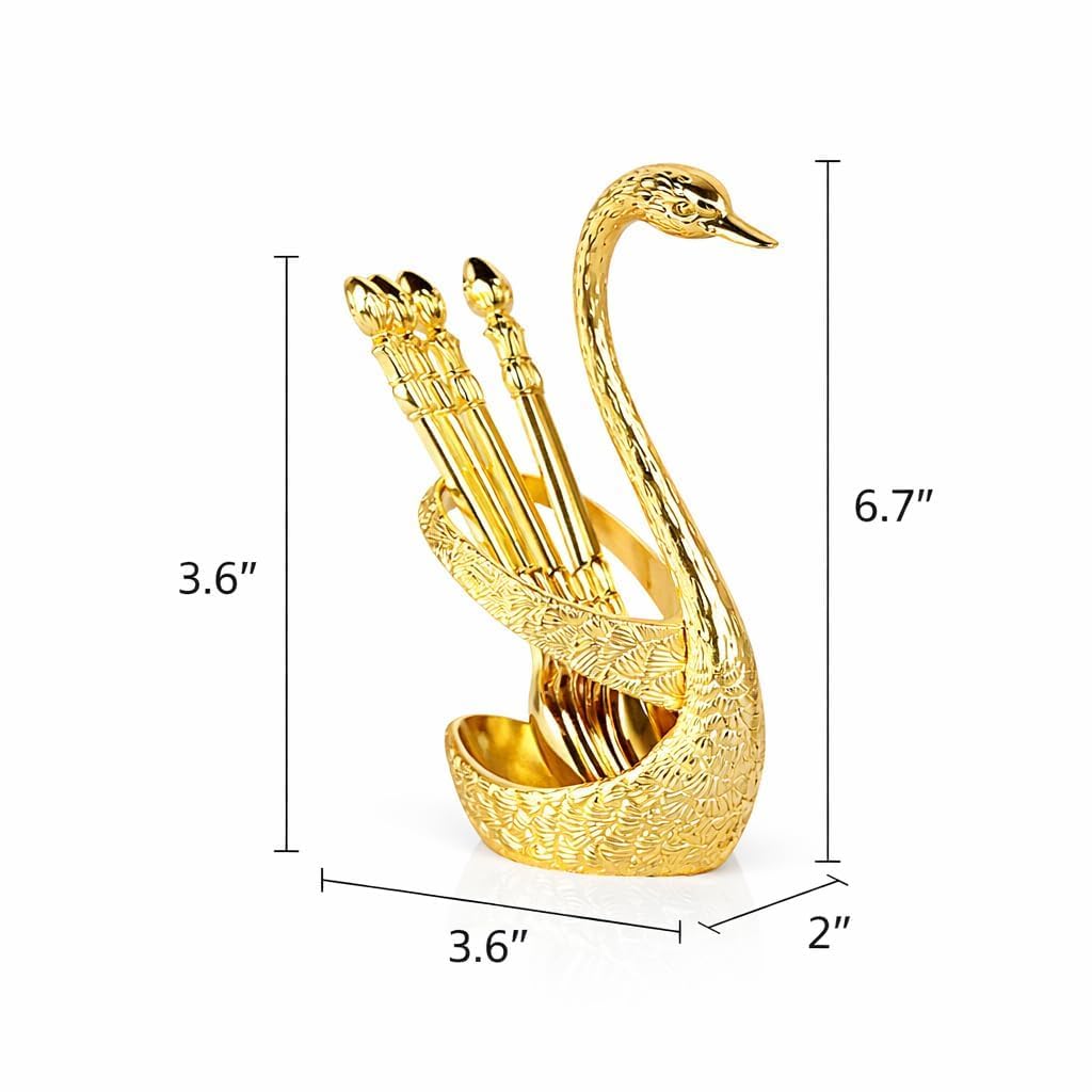 LAILAI Swan Shape Cutlery Holder Set with 6 Stainless Steel Spoons
