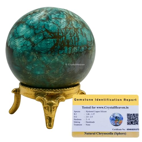 Image of Certified Chrysocolla Crystal Ball for Meditation - Premium Crystal Vastu Items for Home and Feng Shui Items for Good Luck - Ideal for Pooja Supplies and Spiritual Practices (1.5 inch Inch)