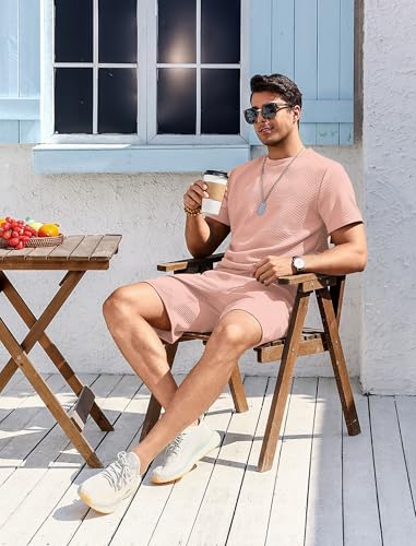 Vssjavun Men's Track Suits 2 Piece Outfits Casual Short Sleeve Shirt and Shorts Set Sweatsuit Summer Tracksuit