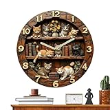 Orologio da parete decorativo | Decorazione artistica a forma di animale in legno – Orologio da parete vintage a forma di gatto – per camera da , ufficio, aula, dormitorio, camper, garage