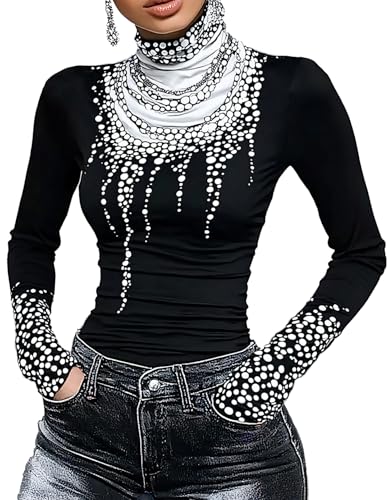 Turtle Necks Tops for Women Slim Fit Long Sleeve Shirts Trendy Outfits 2025