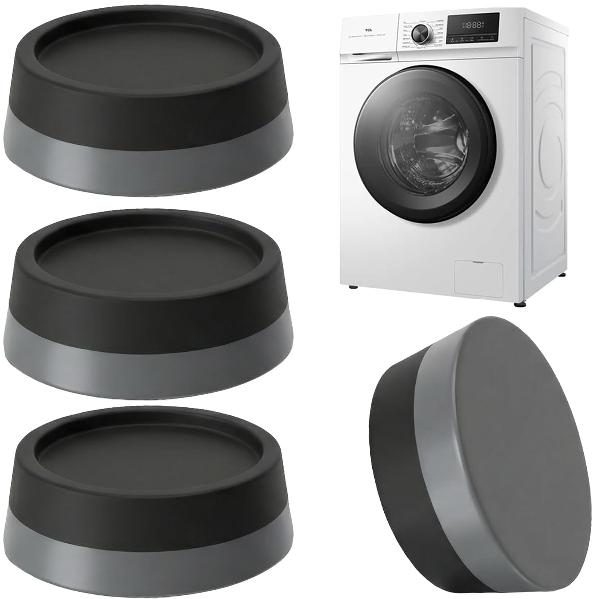Mario10 Anti Vibration Washing Machine Pads 4 Pack, Rubber & Silicone Anti-Slip Shock Absorber Feet 6.2x4.5x2cm for Washer, Dryer, Dishwasher & Fridge