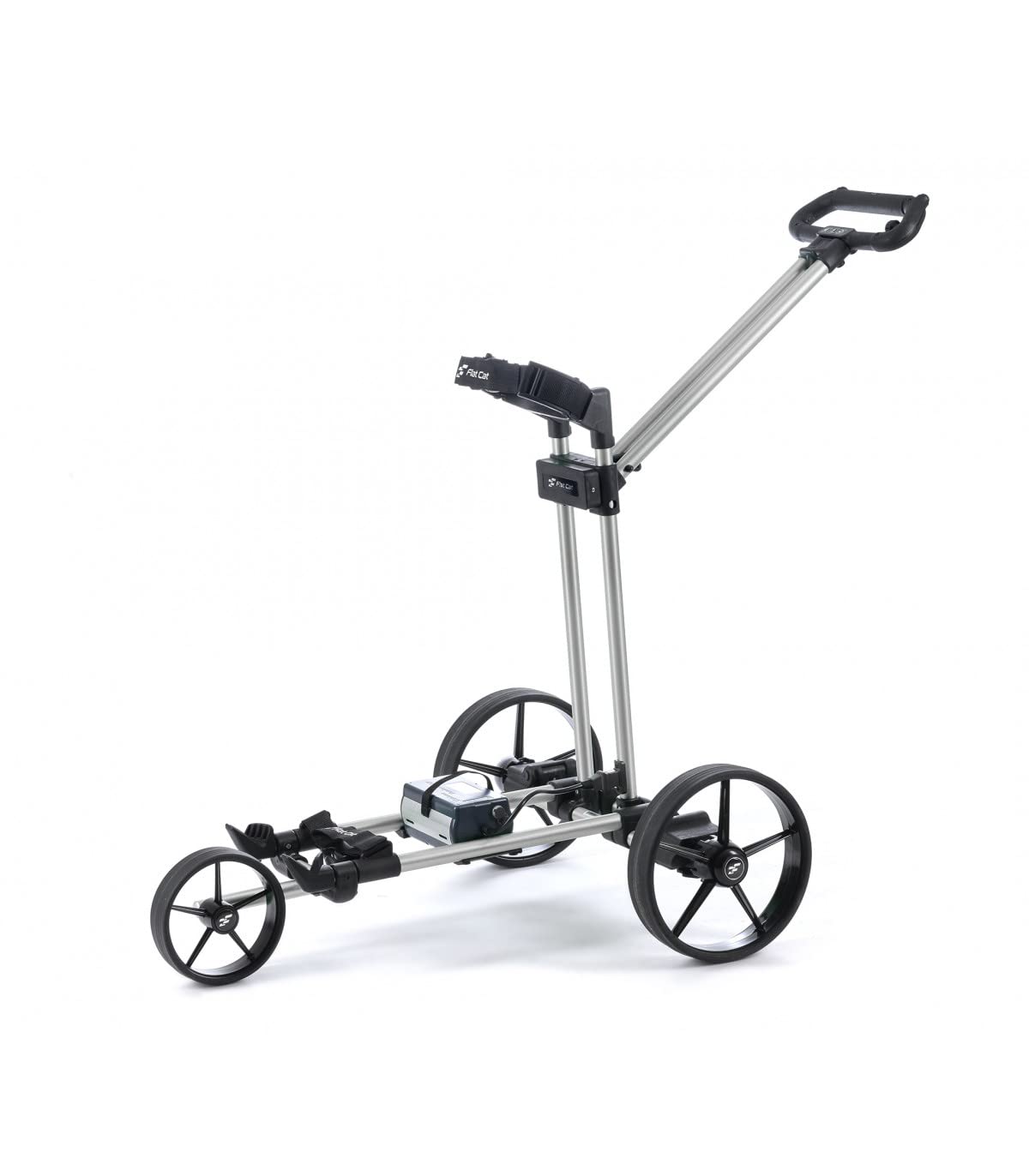 FLAT CAT Carro de golf eléctrico Gear Silver plegable en aluminio anodizado y fibra de vidrio ¤ Batería Li-Fe 36 agujeros ¤ Freno Motor, velocidad memorable ¤ Peso 7,4 kg ¤ Funda de protección.