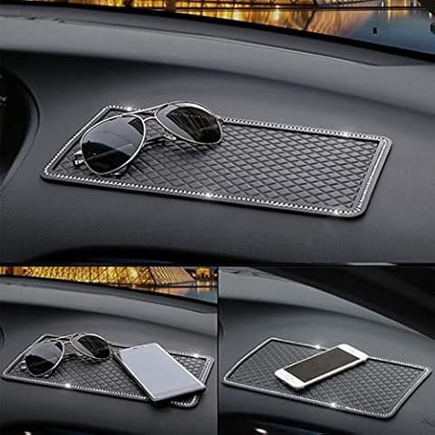 Anti-Slip Car Dash Grip Pad for Cell Phone, Keychains, Sun Glasses,Stand,New Handmade Crystal Rhinestone Mat for Navigation Cell Phone 11.5 x 6 inch (Black) Cover