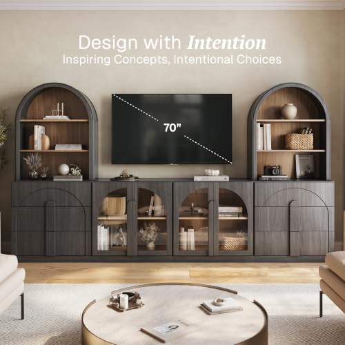 Image of BELLEZE Bijou 126 inch Wall Unit 6-Piece Modular TV Stand - Ebony