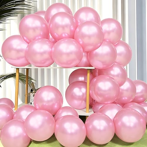Image of Firomi Pearl Light Pink Balloons 12-inch 100 Pack (with 3 Ribbons)