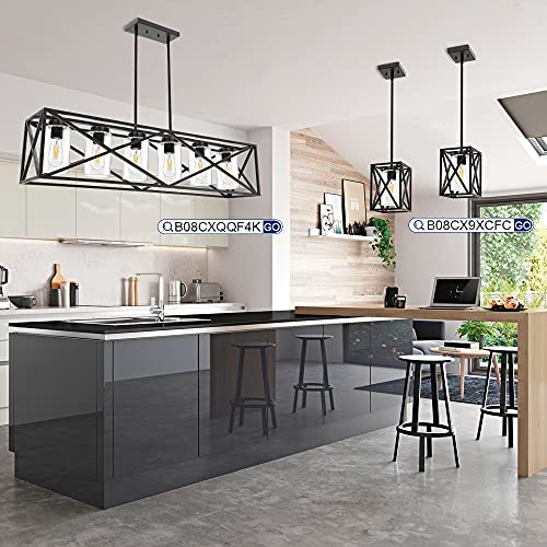 Todoluz 1-Light Farmhouse Pendant Light Black Cage Hanging Ceiling Lights With Clear Glass Shade For Kitchen Hallway Dining Room Foyer Bedroom #TOP2