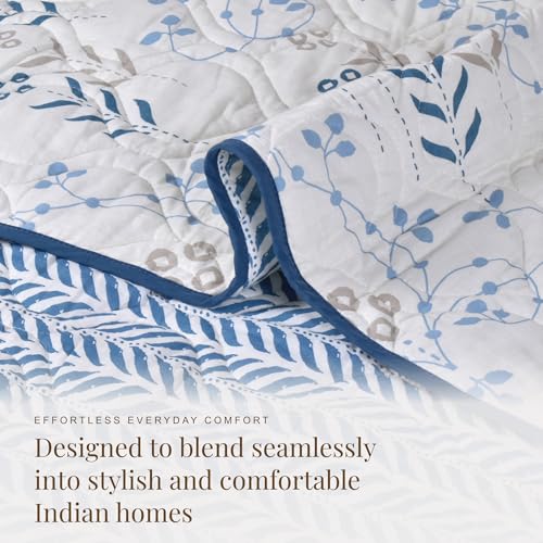 Image of HUESLAND Reversible AC Quilt Blanket Single Bed | 100% Cotton Quilted Shell, Super Soft 120 GSM Microfibre Wadding | Lightweight Comforter for All Weather Use | Petal - 55 x 88 inches