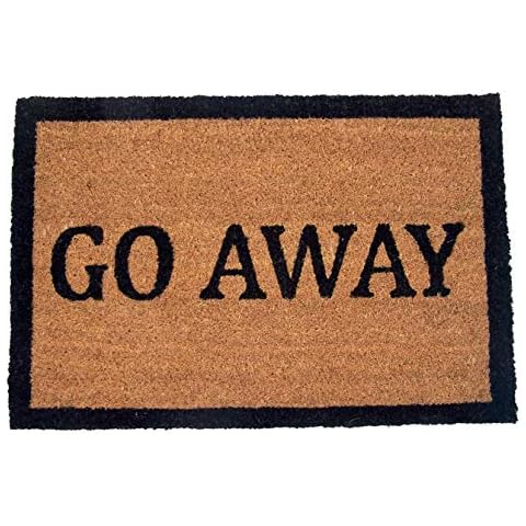 Go Away Door Mat, Tan Background with Black Trim and Wording, Coir Fibre, 24 Inches Cover