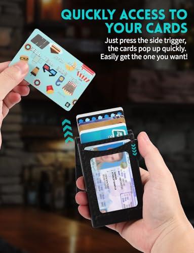 Image of Slim Wallet for Men with AirTag Holder,Pop Up Wallet with ID Window,RFID Wallet for Men | Credit Card Holder with Money Clip, Pop-up feature Minimalist Wallet for Men's Gifts
