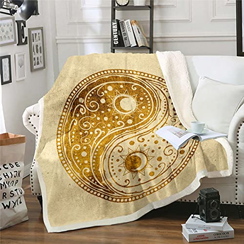 Erosebridal Yin Yang Blanket Throw Bohemian Fleece Blanket Sun And Moon Boho Sherpa Blanket For Kids Adults Paisley Tribal Style Traditional Fuzzy Blanket Sofa Decor Bedroom Decor Throw 50"X60" #TOP11