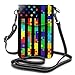 Risating Sac à bandoulière pour téléphone portable – Motif drapeau de puzzle coloré avec sangle réglable en cuir PU pour femmes et filles
