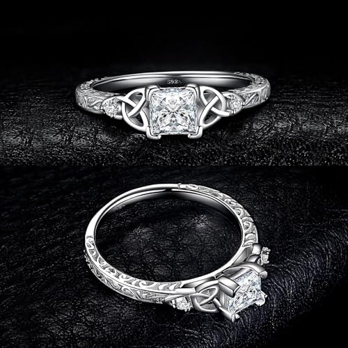 Vintage Celtic Knot Princess Cut 1.2ct Cubic Zirconia Solitaire Engagement Ring for Women4