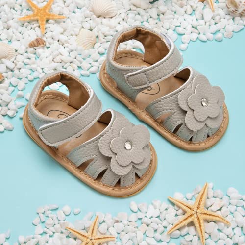Image of Meckior Baby Toddler Infant Girls PU Leather Soft Open Toe Summer Sandals Flower Princess Flat Shoes