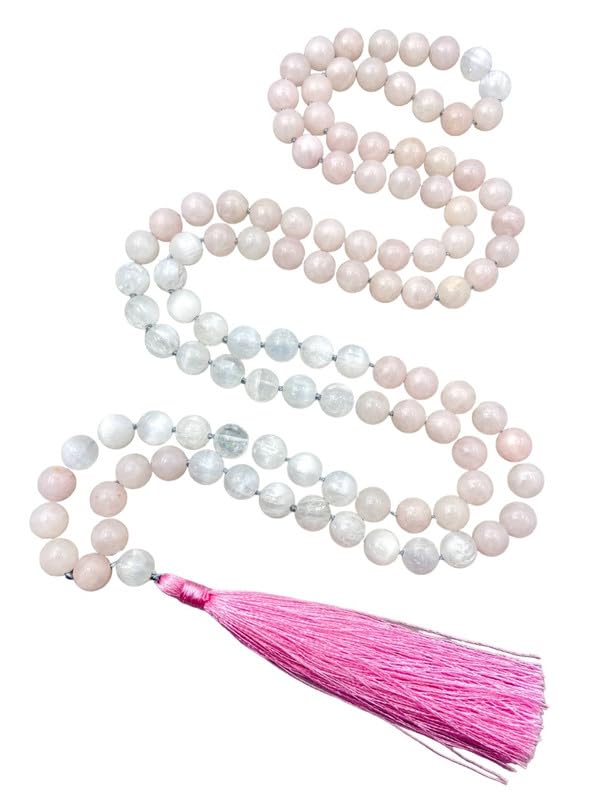 Collier Mala en sélénite et quartz rose naturel AAA pour la méditation