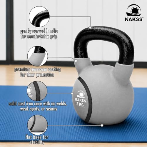 Image of Kakss Half Coating Neoprene Kettlebell (2kg to 40kg)(Proudly Made in India) (2kg, Grey)