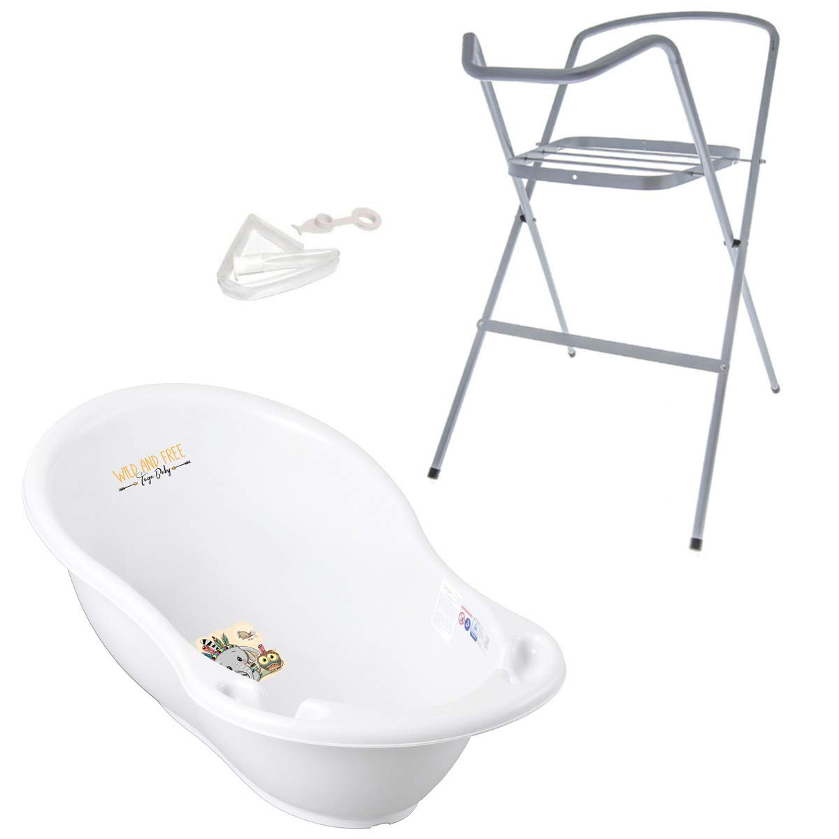 Bañera para bebé con termómetro de elefante, 86 cm, incluye pie y manguera, color blanco